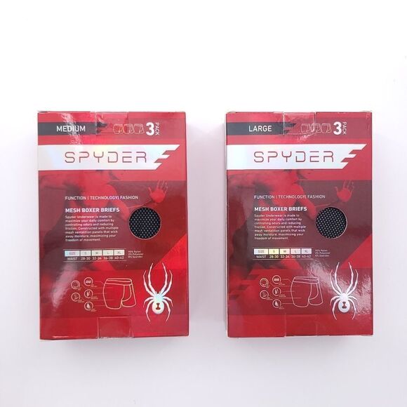 SPYDER Mesh Boxer Briefs 3 Pack Sz Medium / Large Red Black Gray Mens - Picture 2 of 4